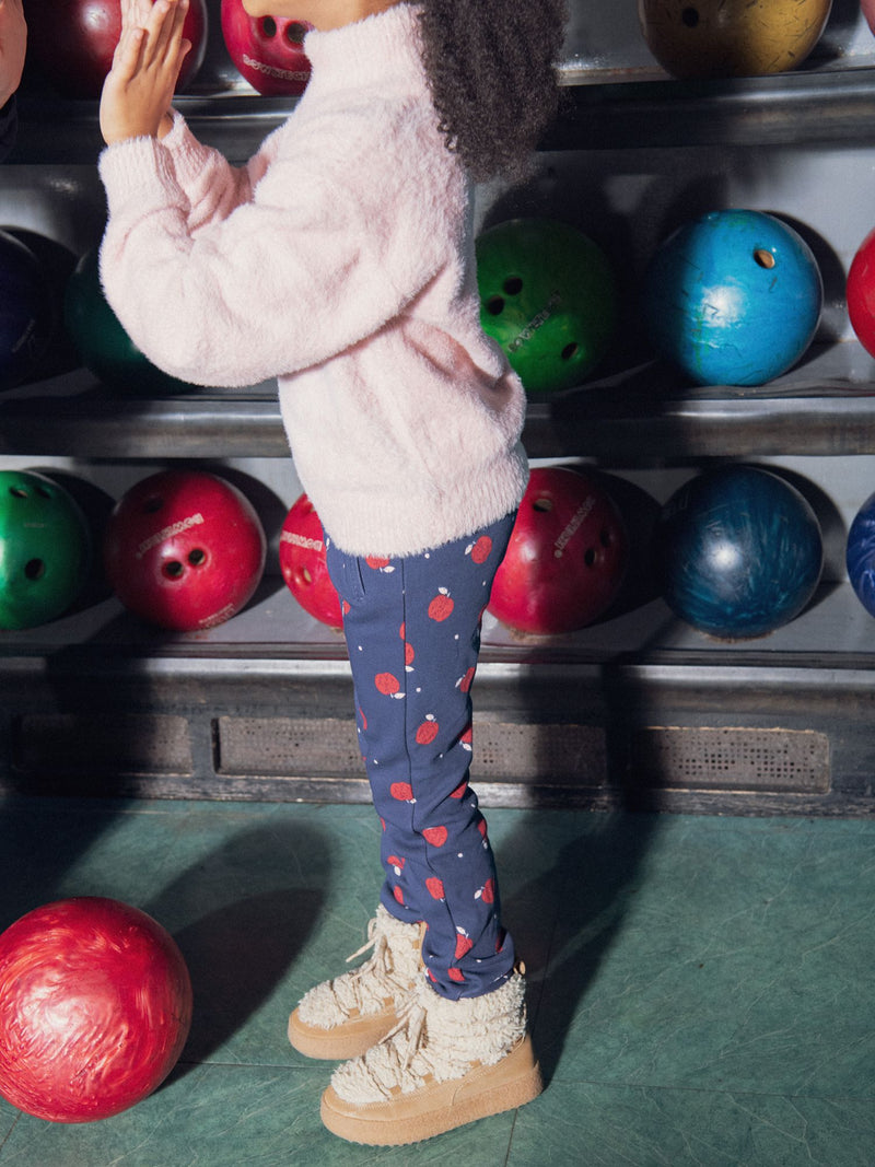 Pantalon marine doublé chaud et imprimé pommes pour filles