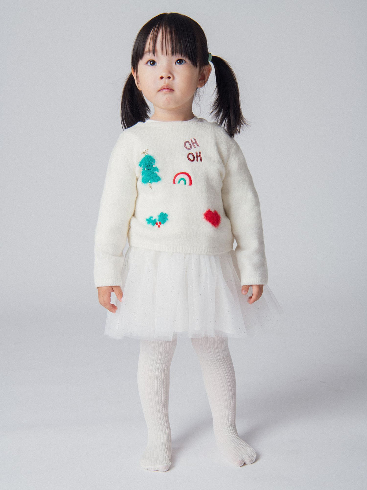 Pull écru à motifs festifs et touches étincelantes pour bébé fille