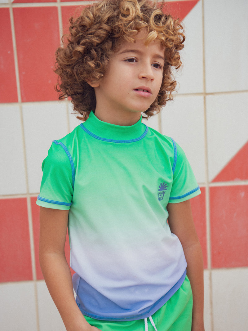 T-shirt da bagno UPF 50+ bicolore tie&dye per bambini
