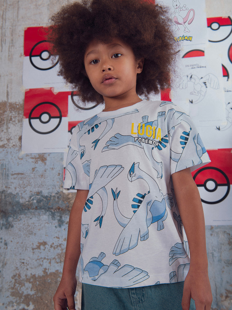 T-shirt bianca con stampa di Pokémon Lugia