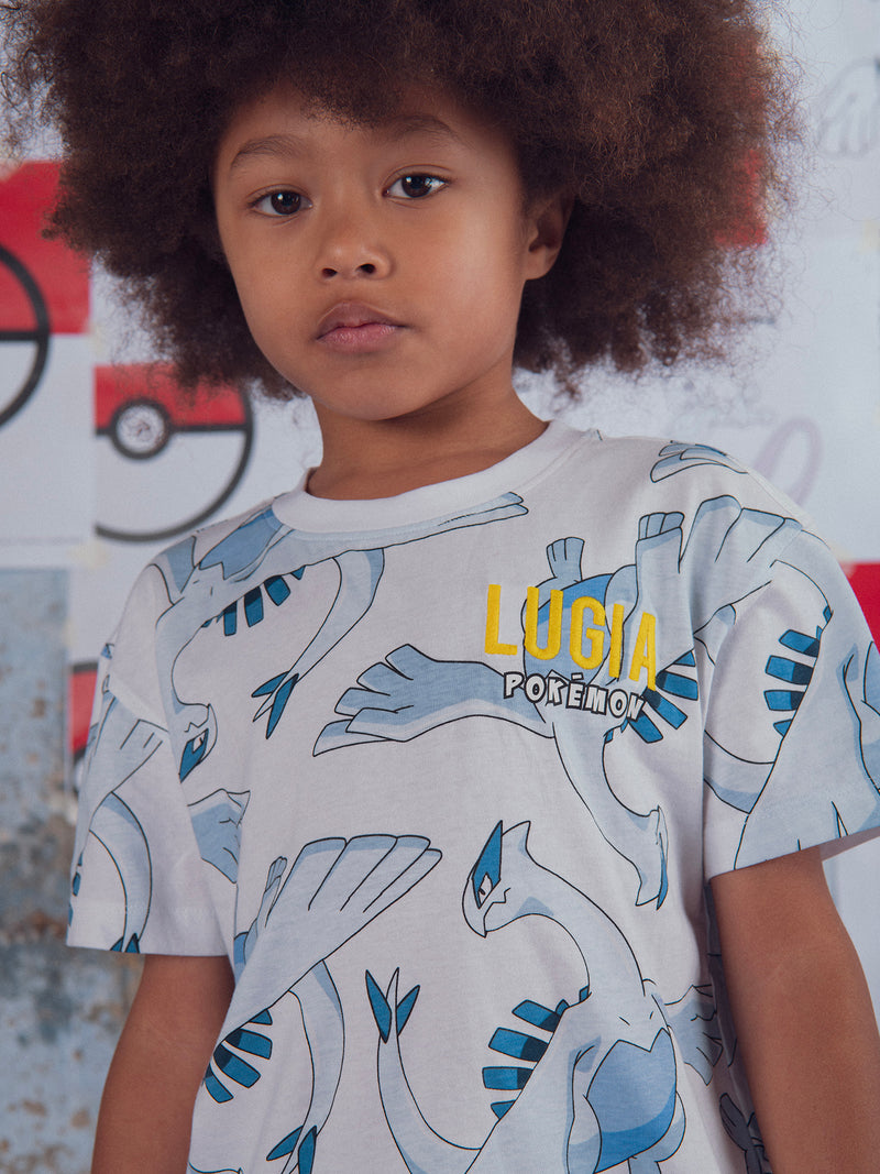 T-shirt bianca con stampa di Pokémon Lugia