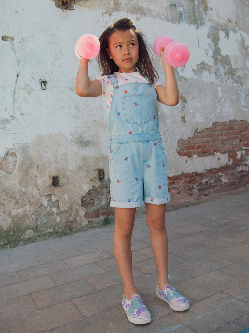 Salopette in denim ricamata per ragazze