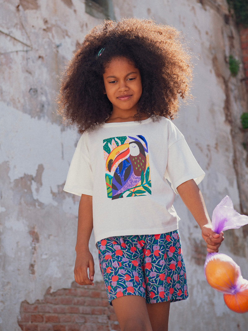 T-shirt ecru con animazione tucano per ragazze