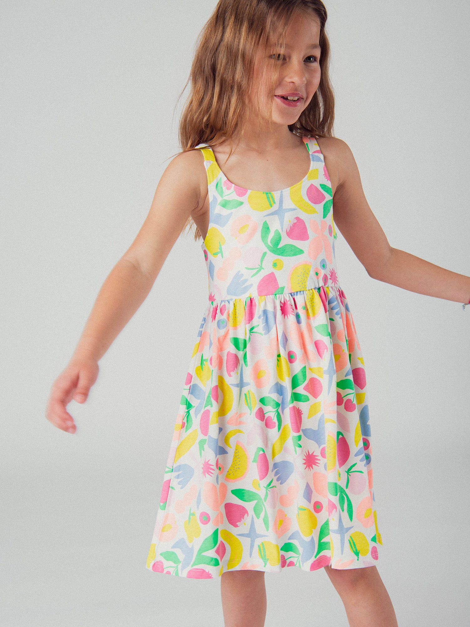 Vestito a spalline con stampa di frutta colorata per ragazza