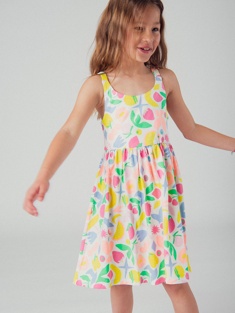 Vestito a spalline con stampa di frutta colorata per ragazza