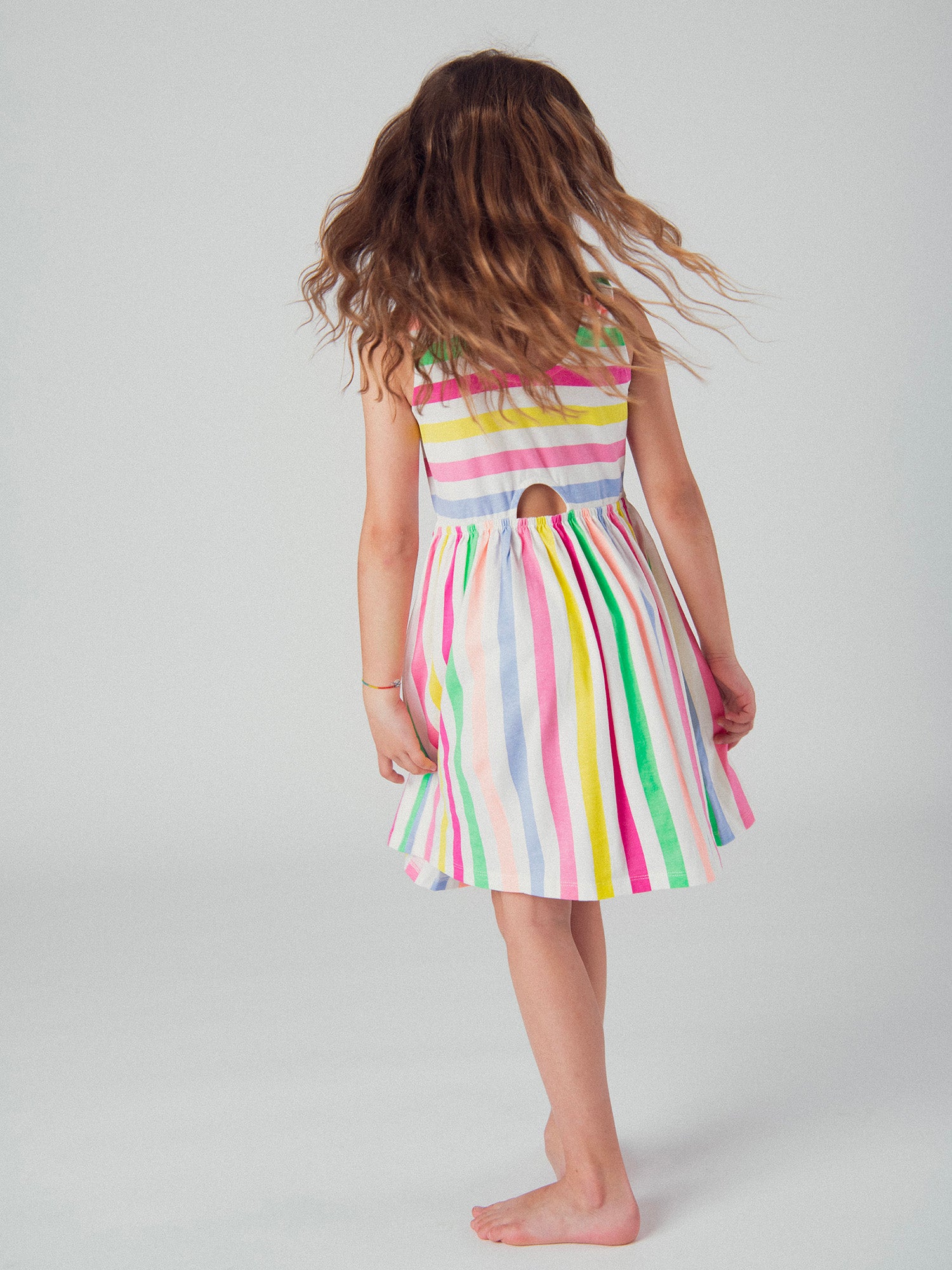 Abito con spalline e righe multicolori per ragazze
