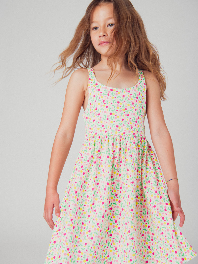 Abito con spalline e stampa di ciliegie colorate per ragazze