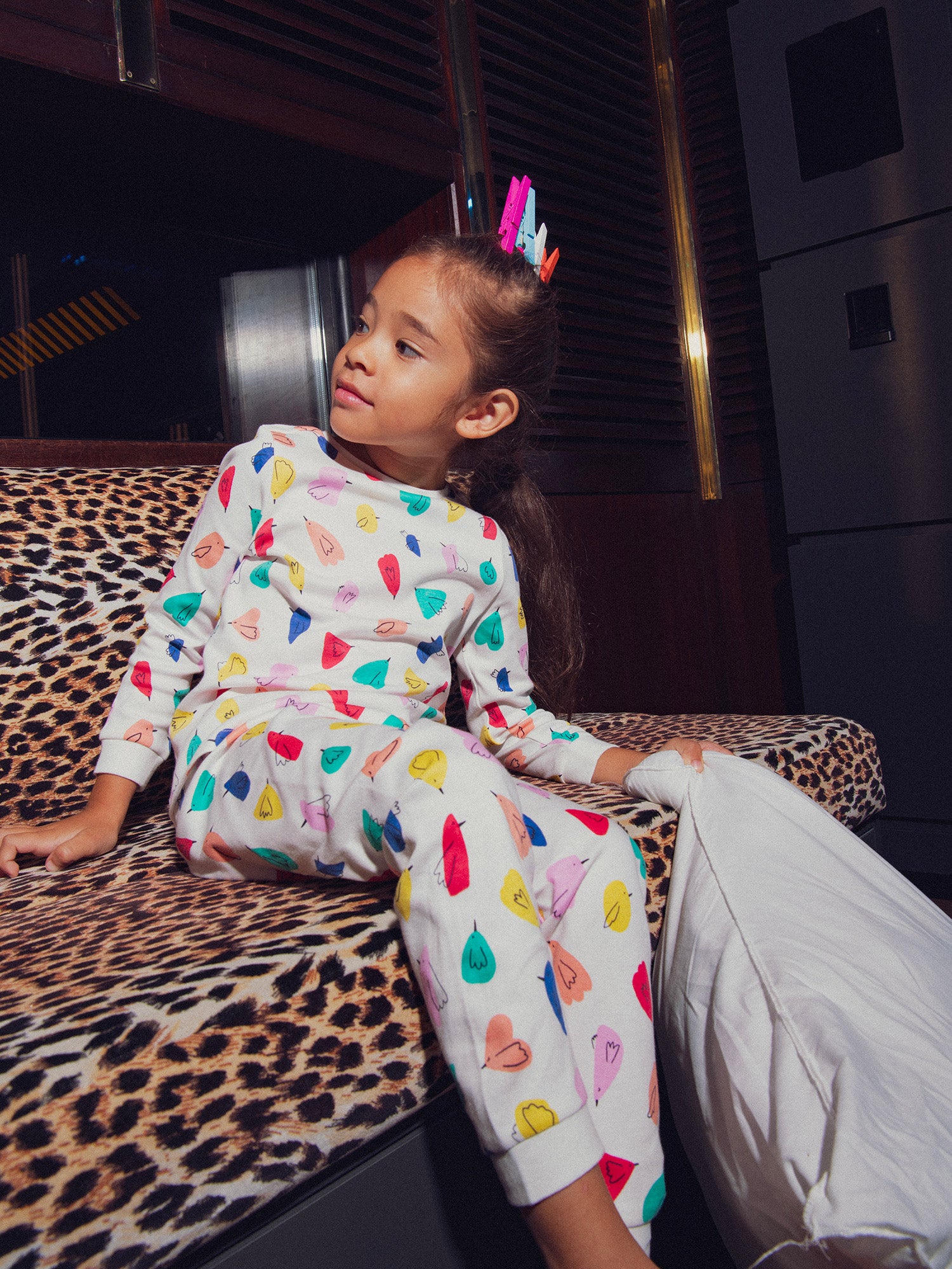 Pyjama écru imprimé all-over oiseaux pour fille