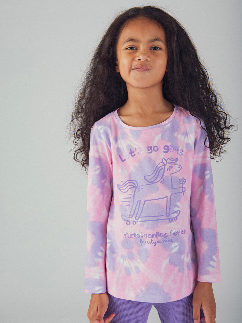 Pigiama Tie-Dye Viola con Motivo 'Pony Skateboarding Fever' per Ragazze