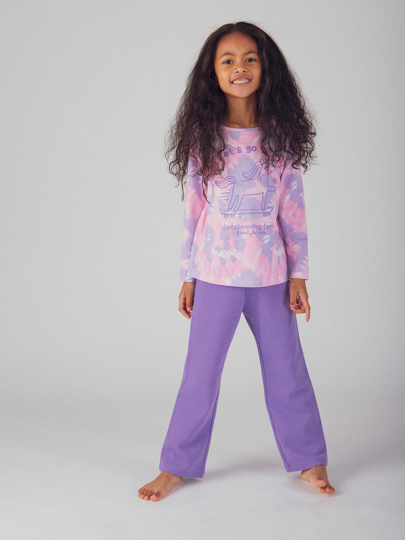 Pigiama Tie-Dye Viola con Motivo 'Pony Skateboarding Fever' per Ragazze