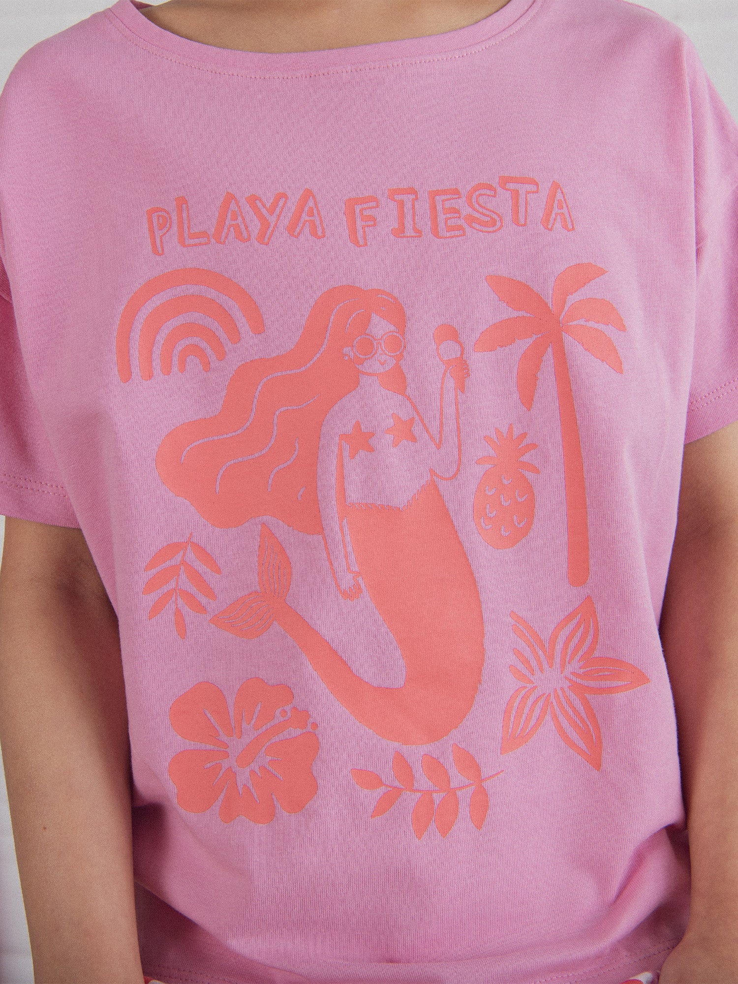 Pyjama court rose avec imprimé "Playa Fiesta" pour enfant fille