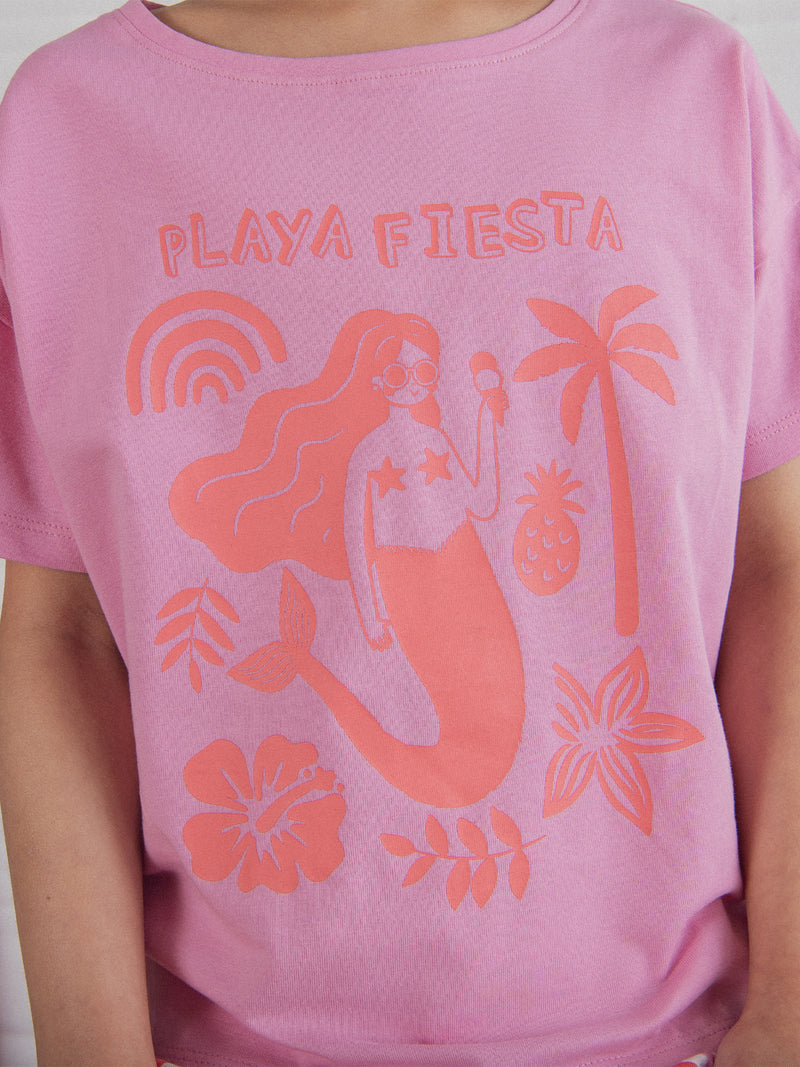 Pigiama corto rosa con stampa "Playa Fiesta" per ragazze