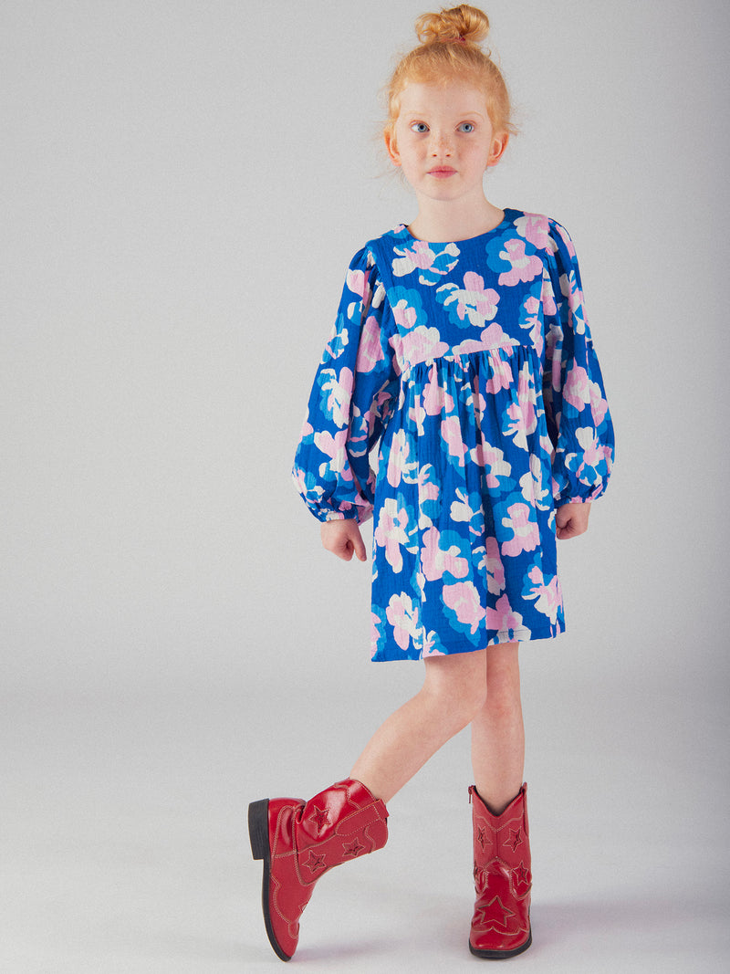 Vestito blu con stampa floreale per ragazze