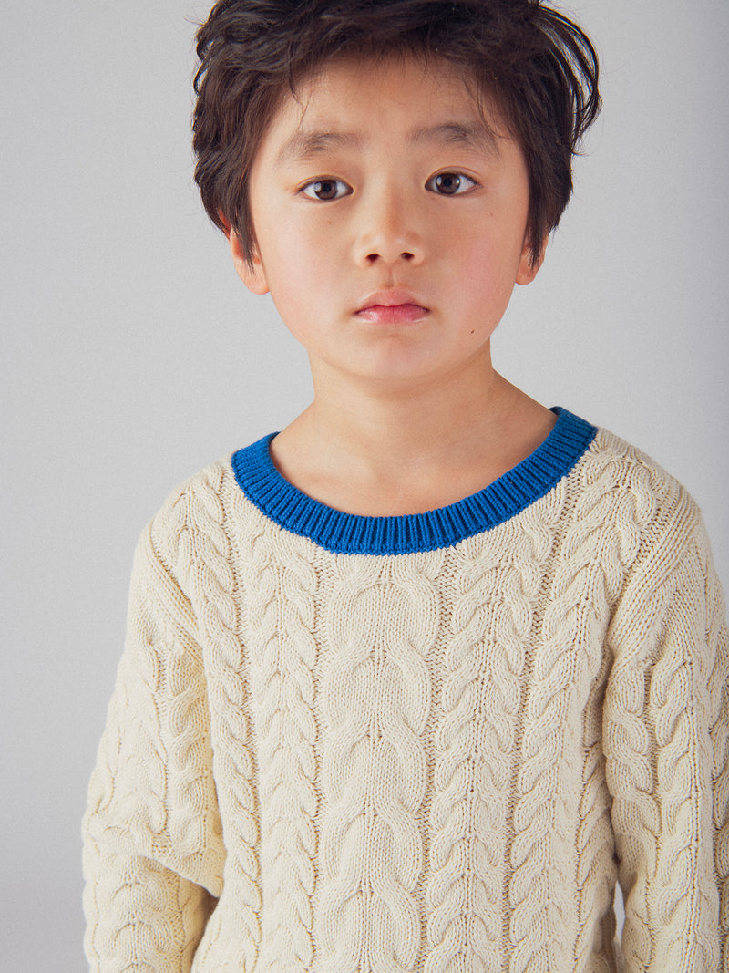 Maglione Beige con Dettagli Blu per Ragazzi