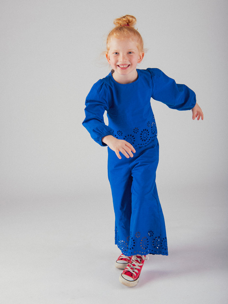 Pantaloni blu con ricamo inglese per ragazze