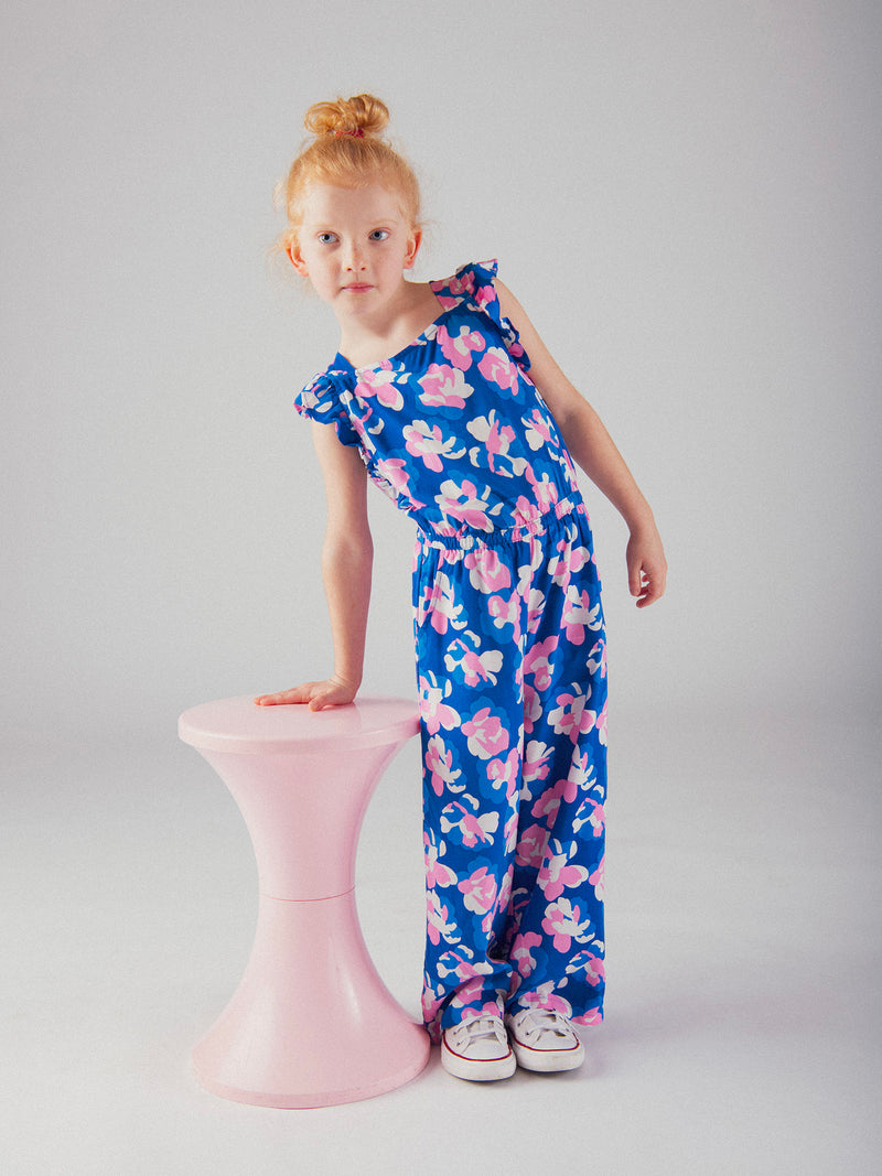 Tuta blu a stampa floreale per bambina