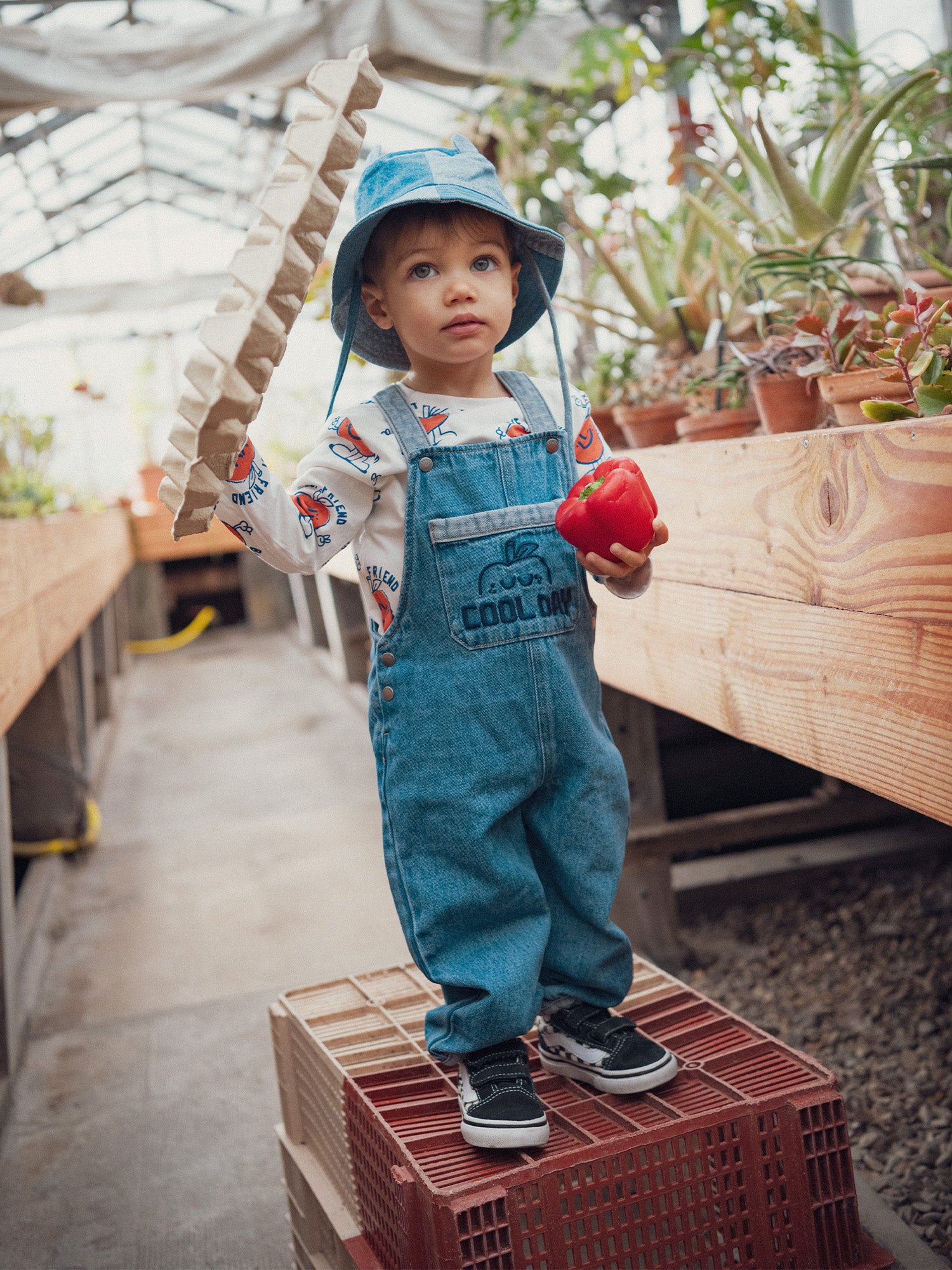 Salopette bleu bicolore motif pomme pour bébé garçon