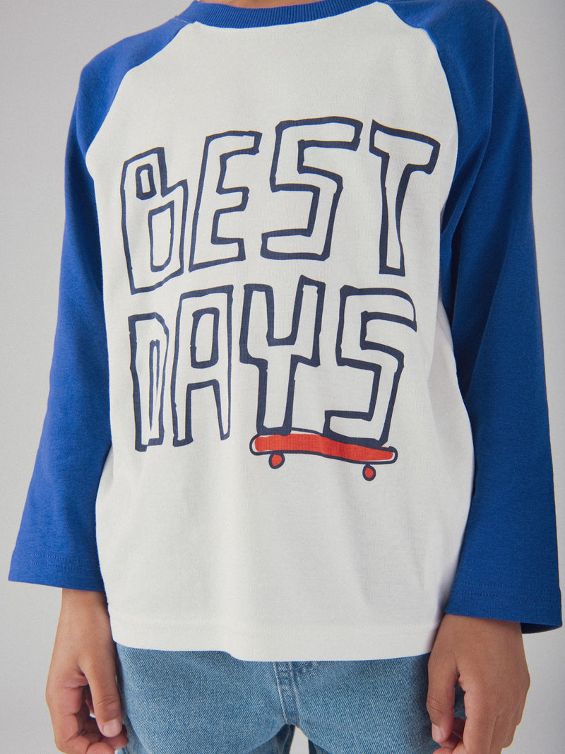 T-shirt a Maniche Lunghe Blu e Bianca per Ragazzo