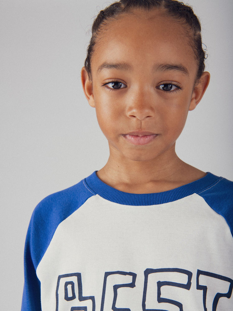 T-shirt a Maniche Lunghe Blu e Bianca per Ragazzo