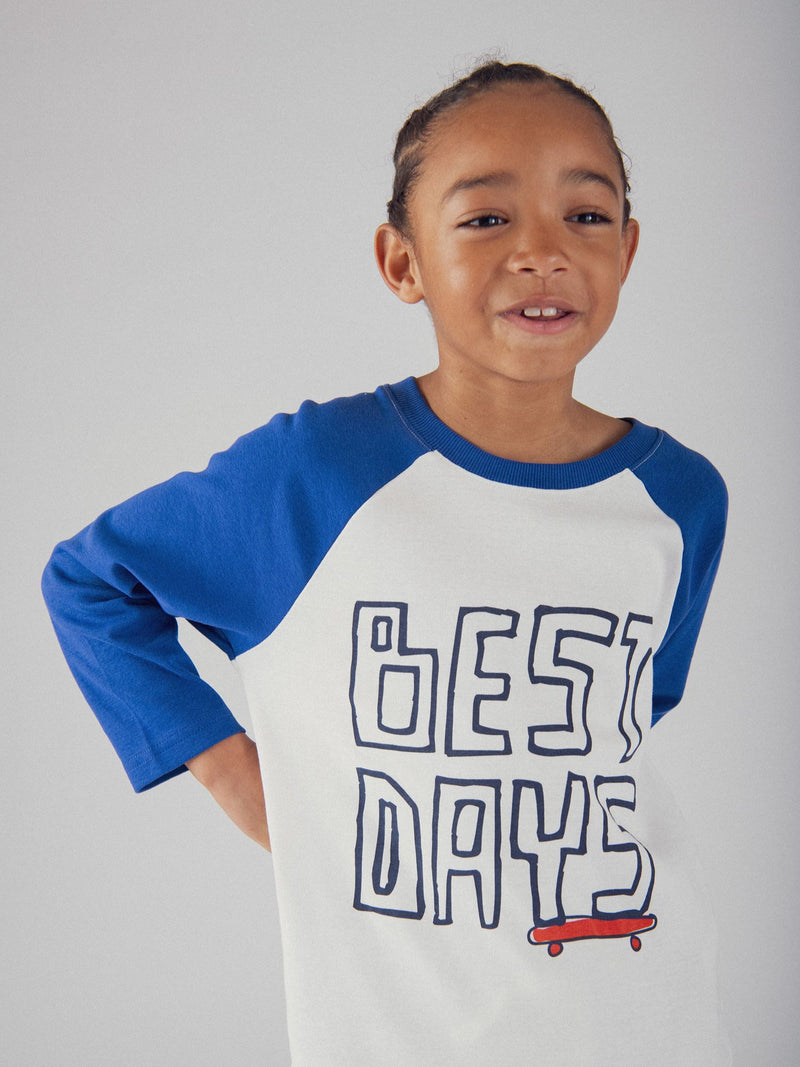 T-shirt a Maniche Lunghe Blu e Bianca per Ragazzo