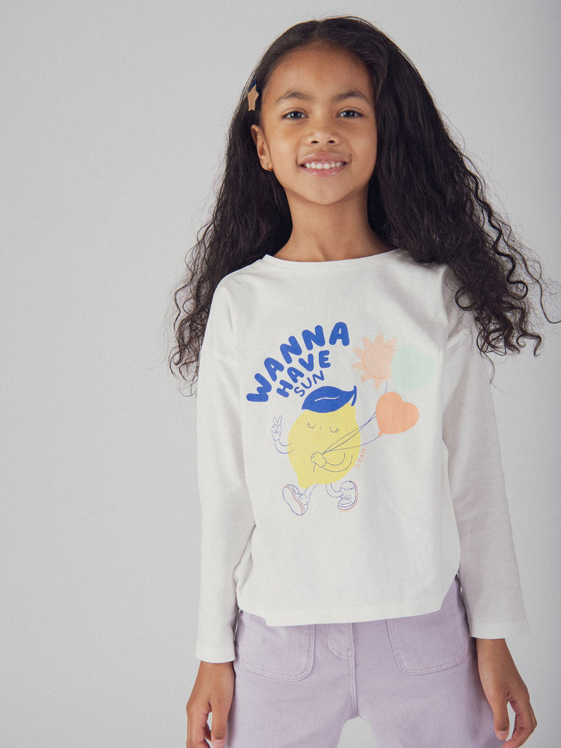 T-shirt a maniche lunghe con animazione di limone per ragazze