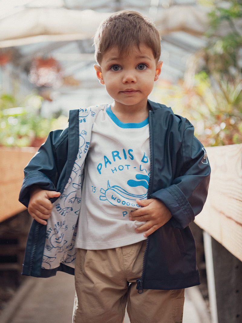 T-shirt ecrù a maniche corte con stampa "Paris Hot-Dogs" per bambini