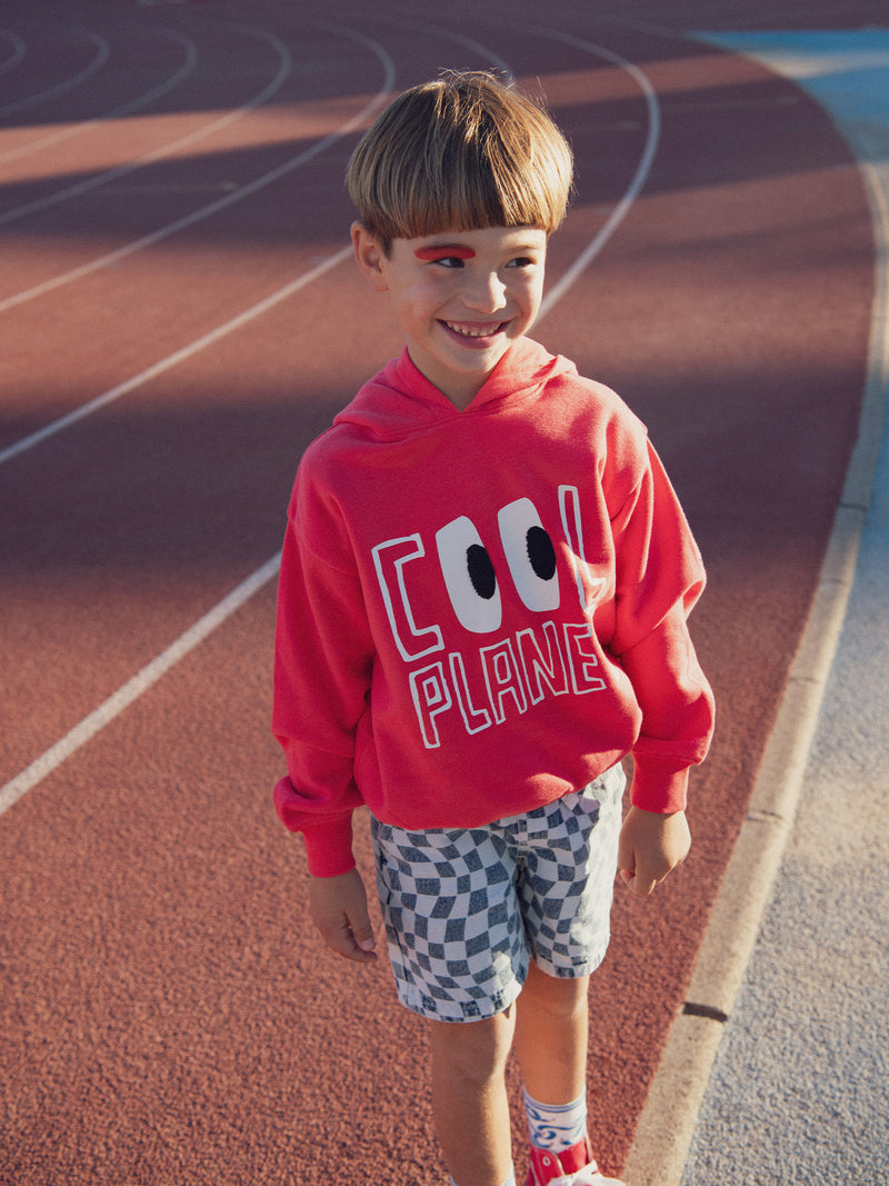 Sweatshirt rosso con animazione e cappuccio per ragazzi