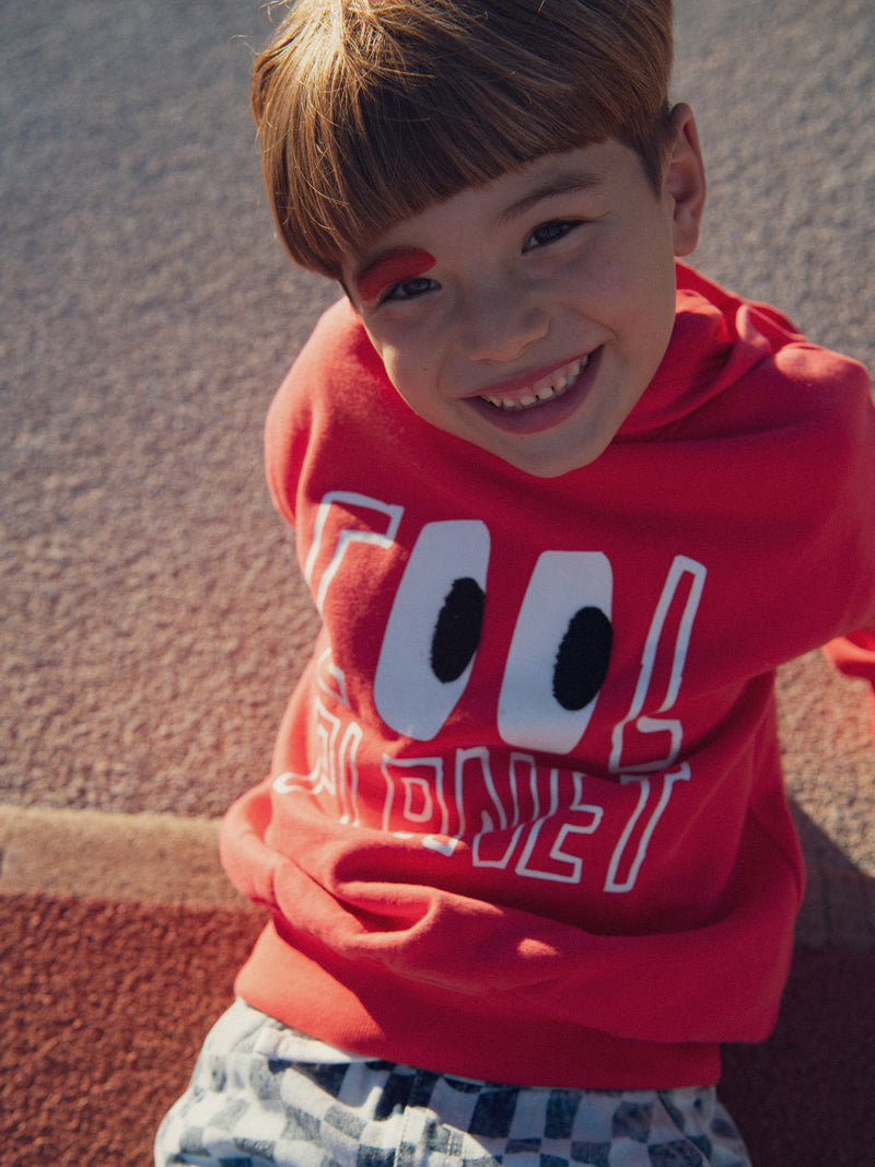 Sweatshirt rosso con animazione e cappuccio per ragazzi
