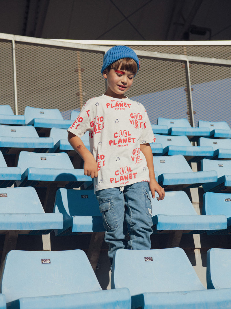 T-shirt Ecru a Manica Corta per Bambini