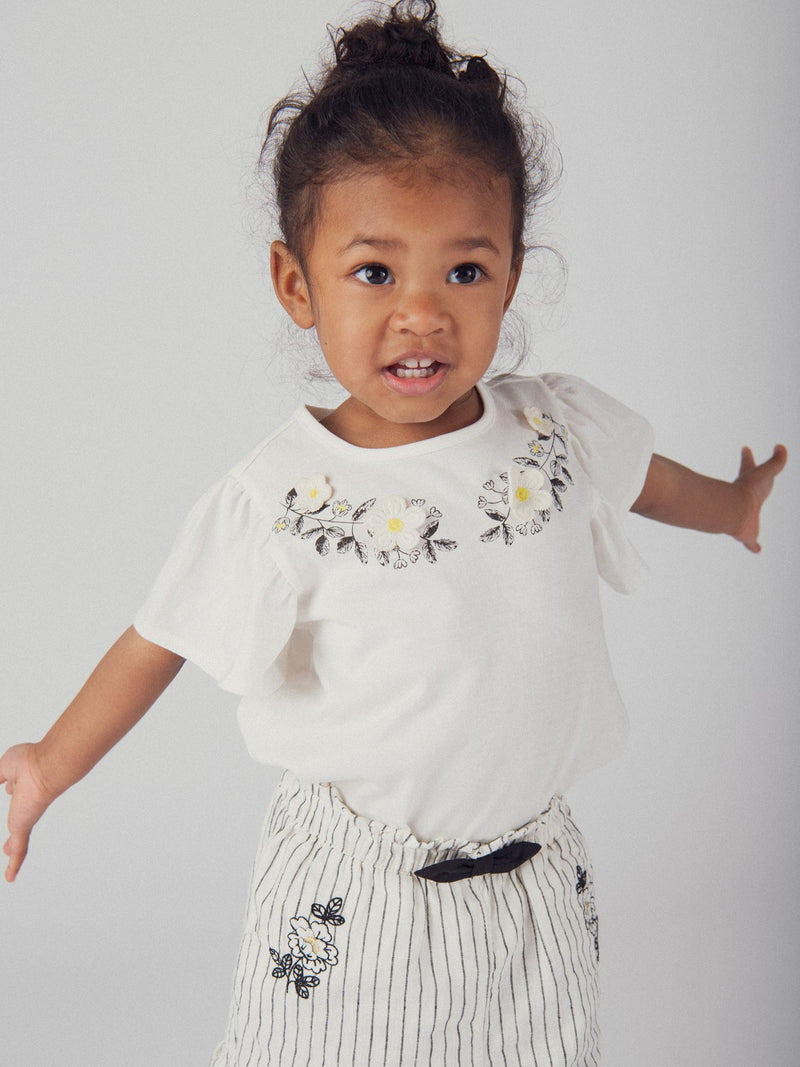 Shorts Striati in Lino e Cotone per Bambina