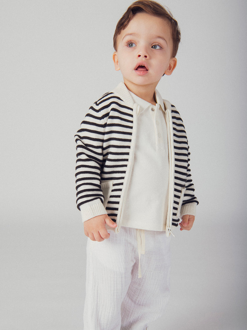 Gilet a righe con zip e ricamo di elefante per bambino