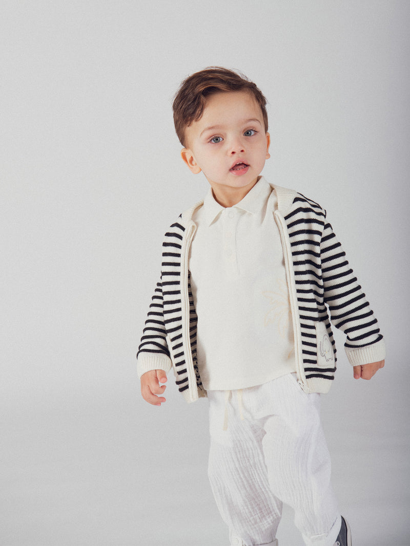 Gilet a righe con zip e ricamo di elefante per bambino