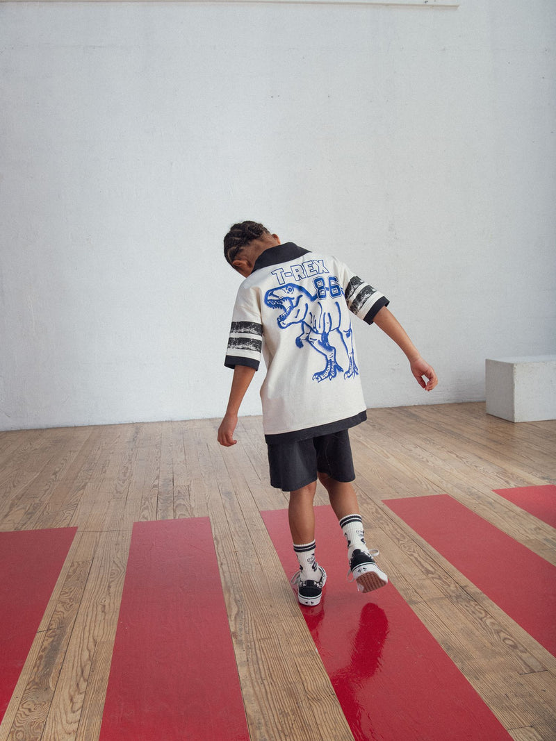T-shirt beige con animazione T-Rex per ragazzi