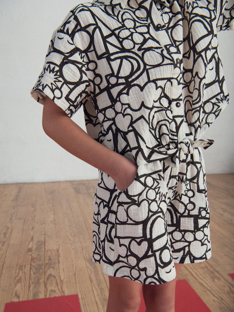 Camicia crema con stampa grafica per ragazze