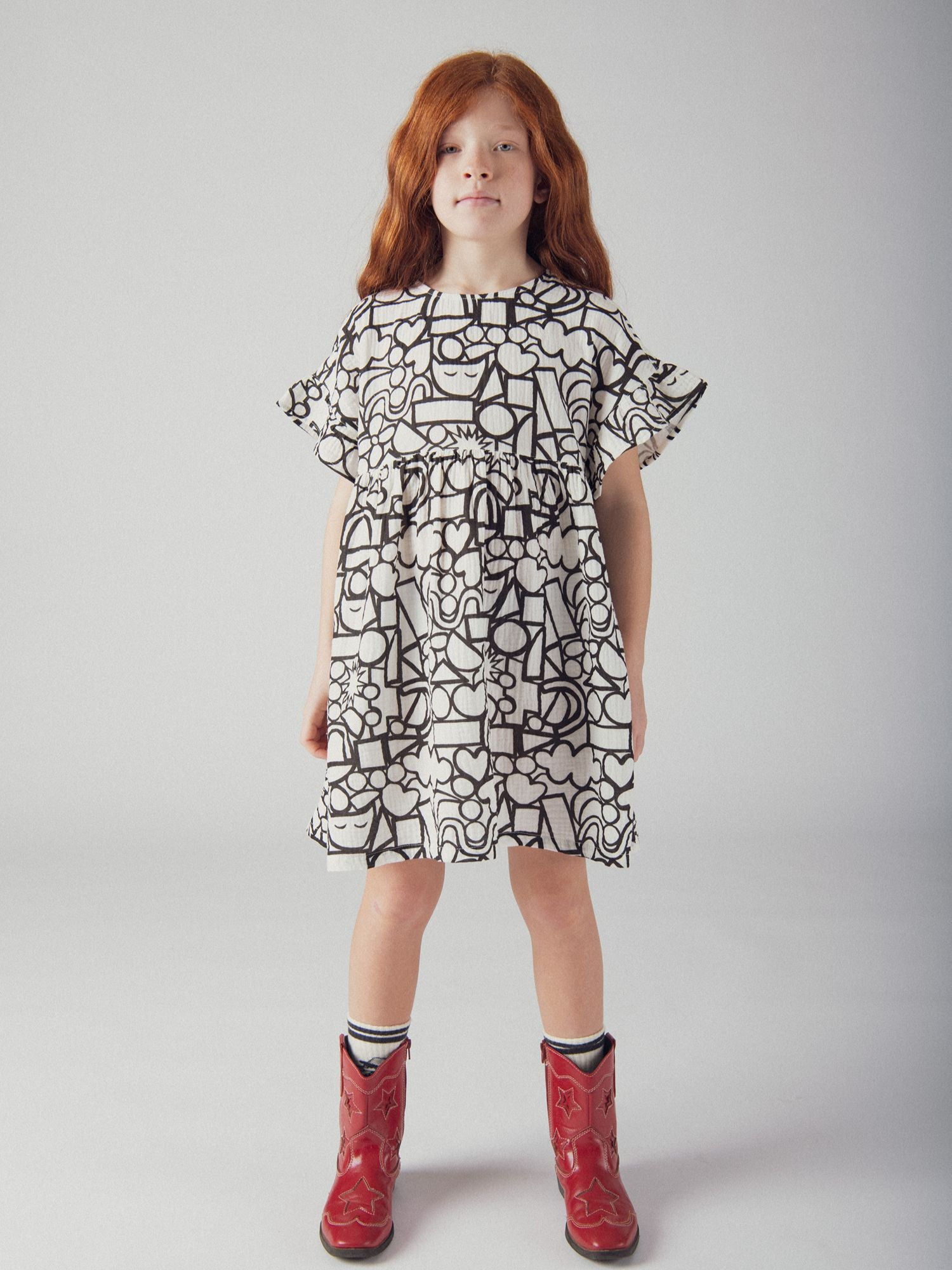 Abito écru con stampa grafica per ragazze