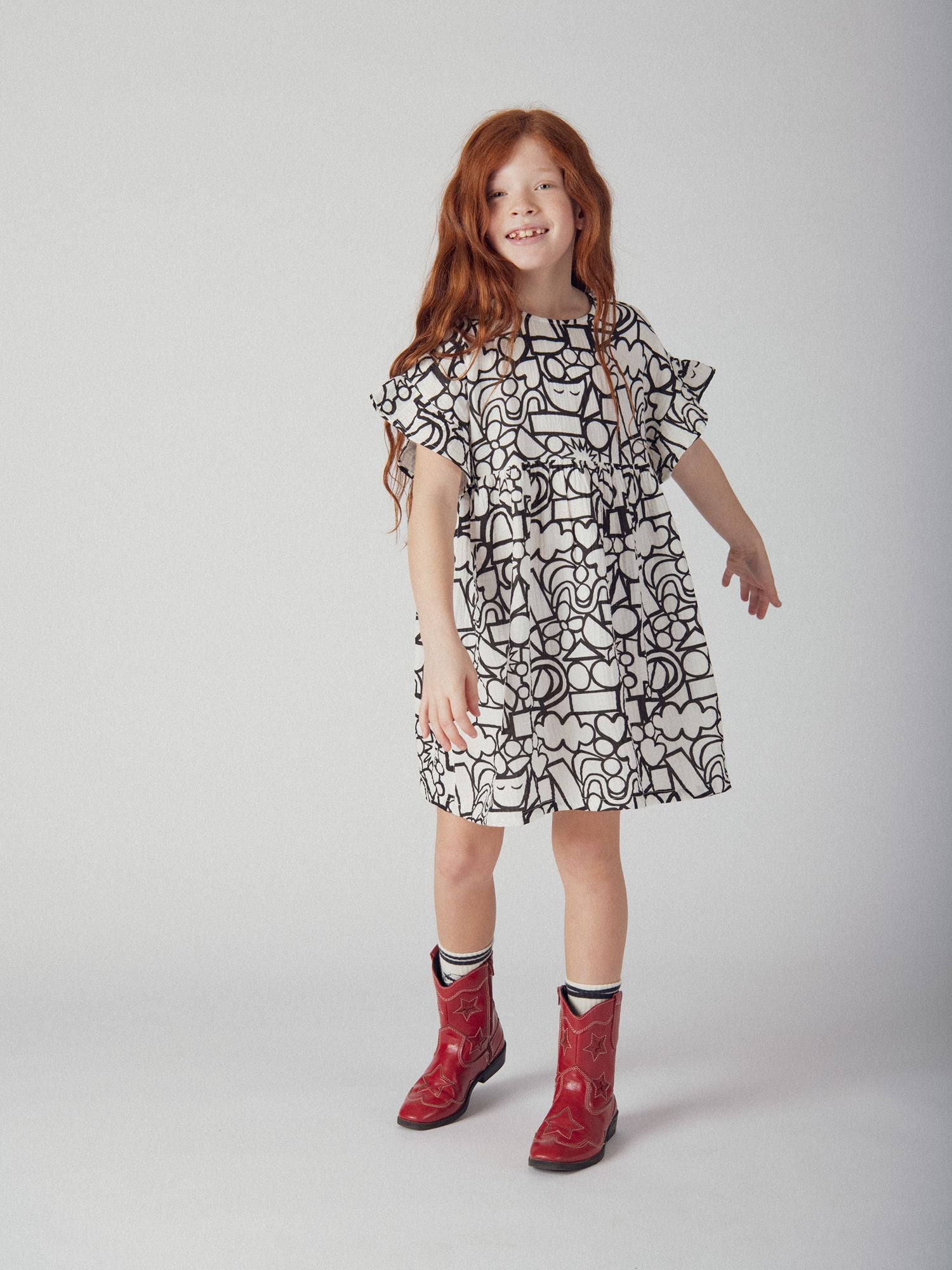 Abito écru con stampa grafica per ragazze