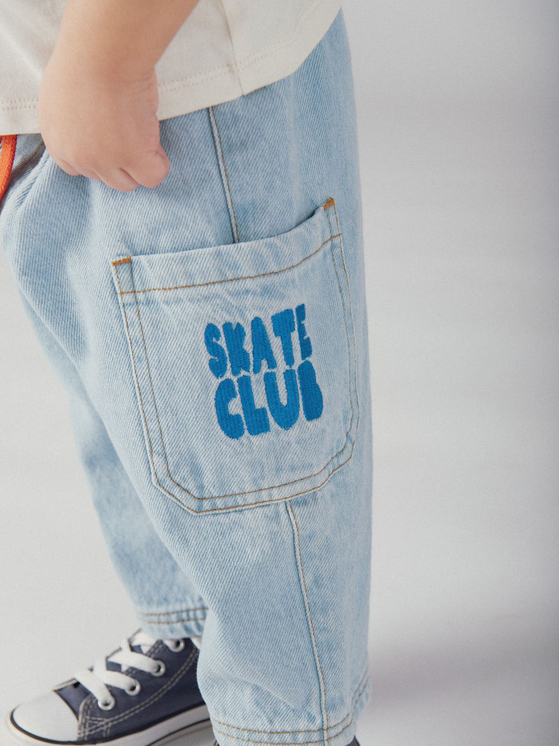 Pantaloni in denim leggeri con cordino "Skate Party" per neonati maschi