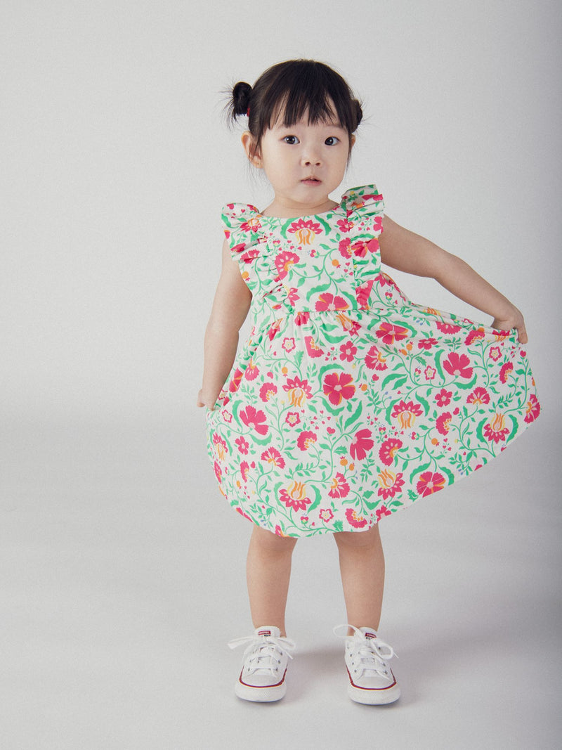 Abito Floreale Arricciato e Bloomer Coordinato per Bambina