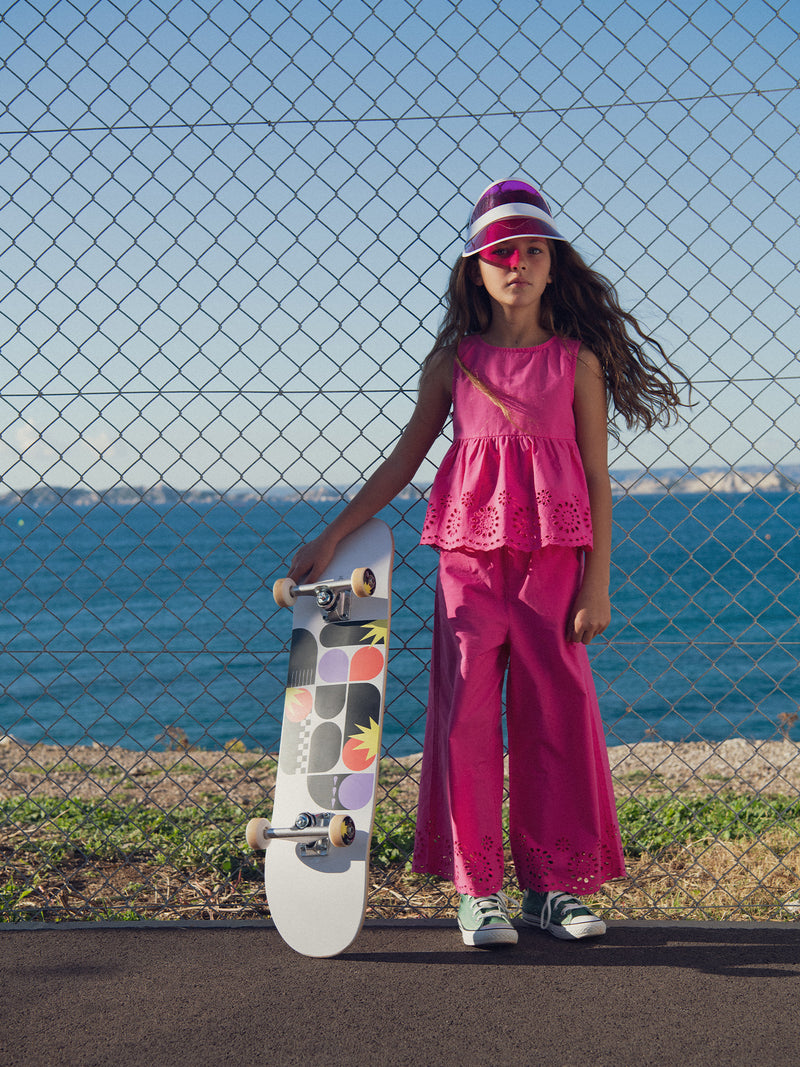 Pantaloni rosa con ricamo inglese per ragazze
