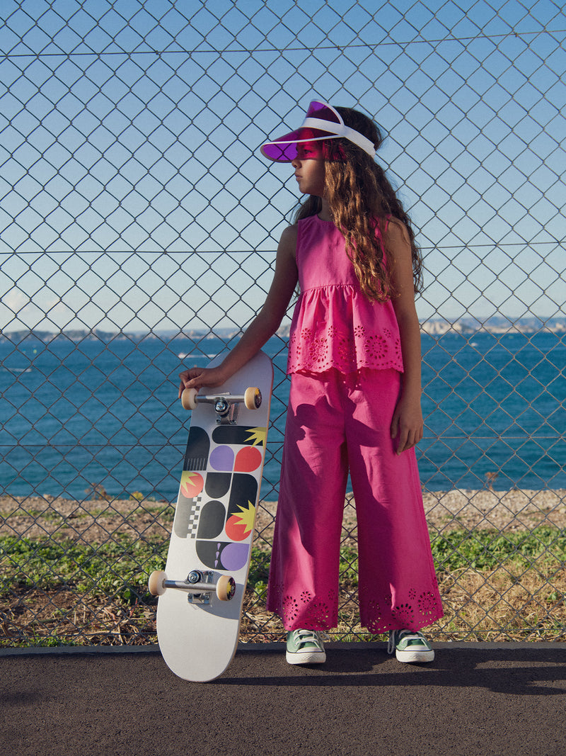 Blusa rosa in ricamo inglese per bambine