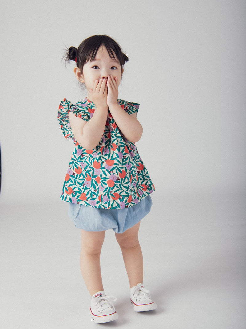 Set top stampato e bloomer in chambray per bambina
