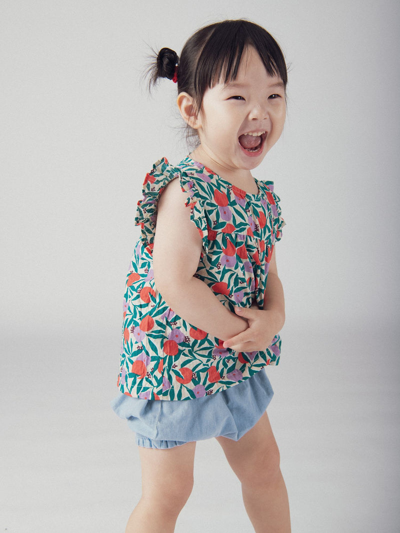Set top stampato e bloomer in chambray per bambina