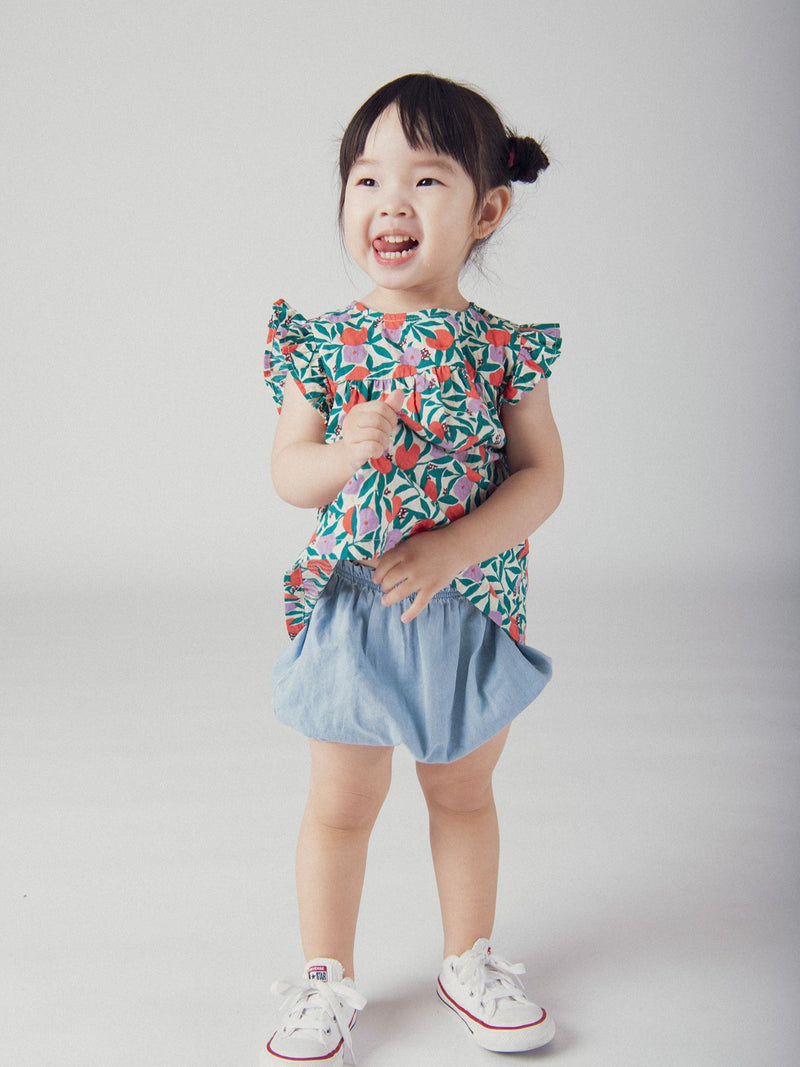 Set top stampato e bloomer in chambray per bambina