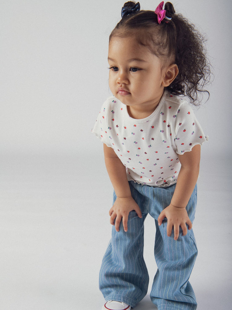 Pantaloni in denim leggero a righe per bambine