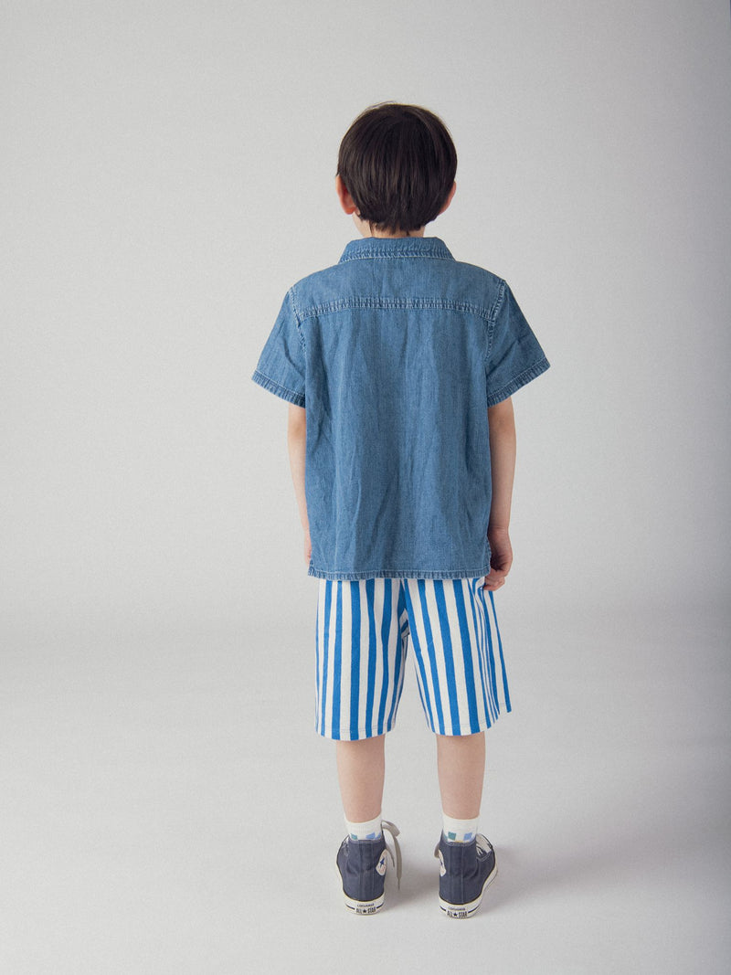Camicia in denim blu con ricamo solare per ragazzi