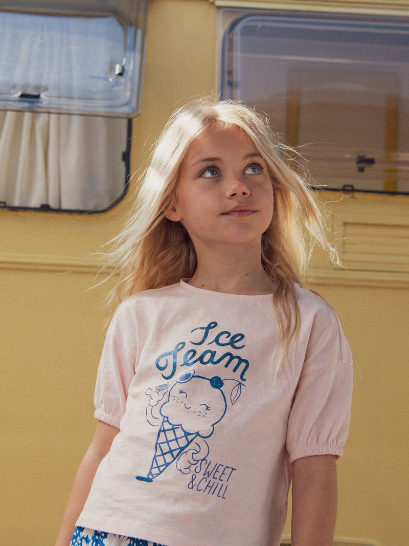 T-shirt rosa con animazione gelato per ragazze
