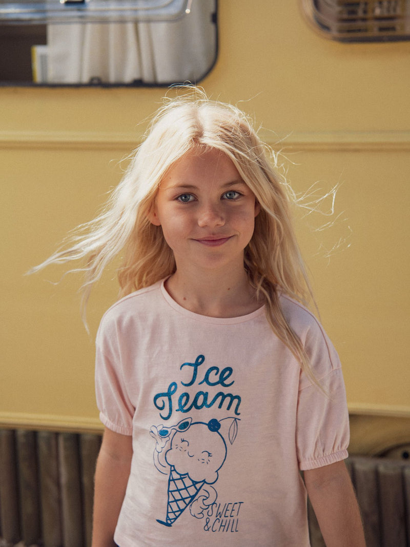 T-shirt rosa con animazione gelato per ragazze