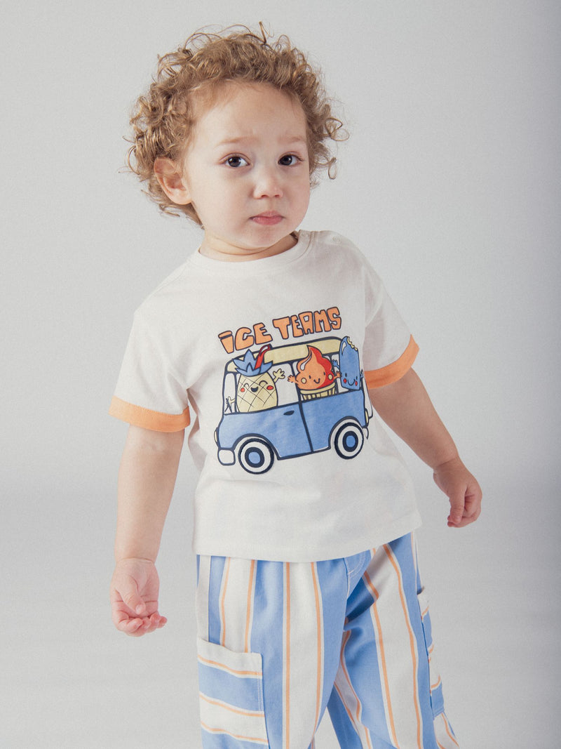 T-shirt ecru con motivo "Ice Teams" per neonato maschio