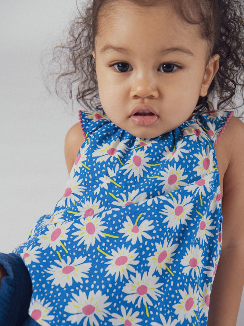 Completo Blu a Fiori e Pantaloni Corti Unici per Bambine
