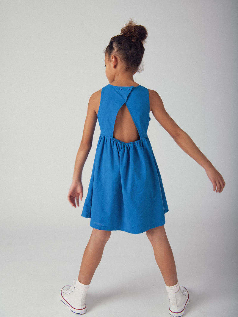Abito blu con ricami floreali per ragazze